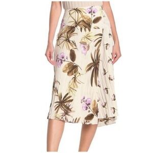 Vince. Tropical Garden Crepe‎ Midi Skirt off white wrap effect womens size 6